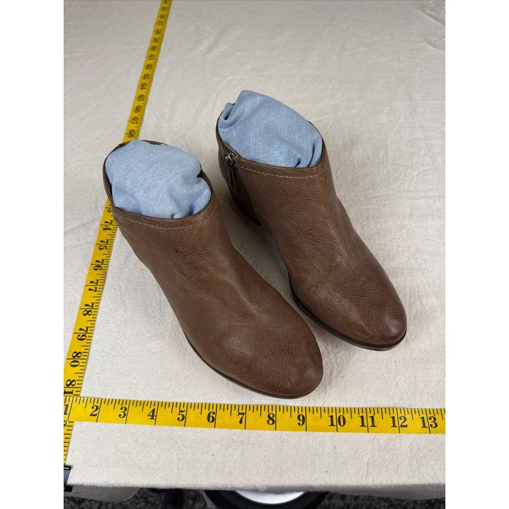 Lucky Brand Ankle Boots Women 8.5 Brown Boho Pebbled Leather Side Zip Booties